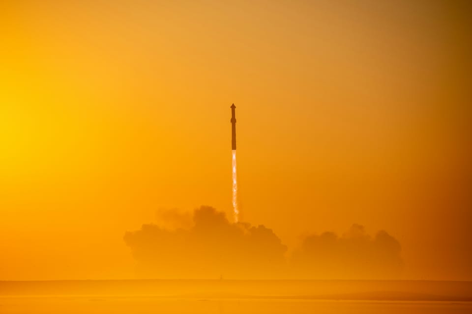 A rocket launching into space