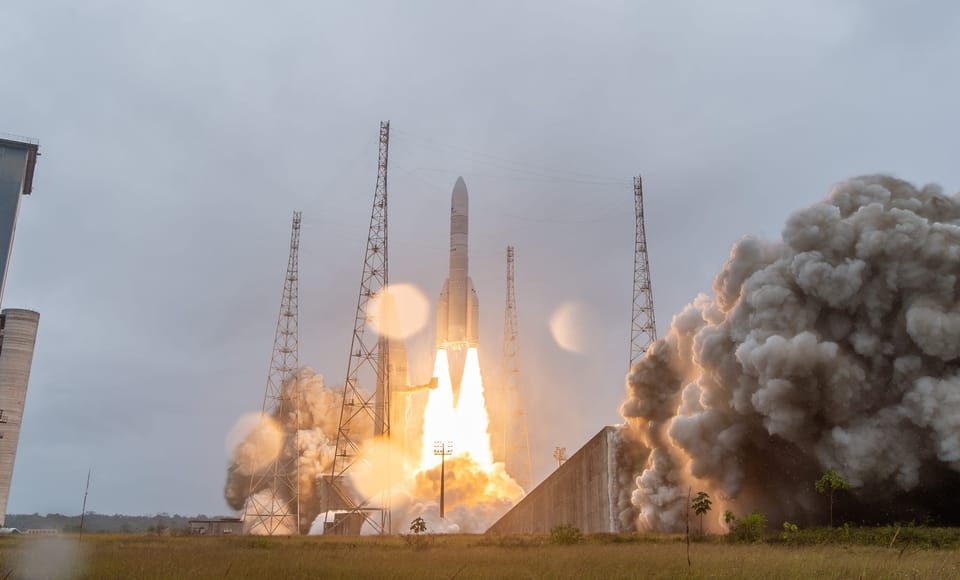 The European-built Ariane 6 rocket launches into space