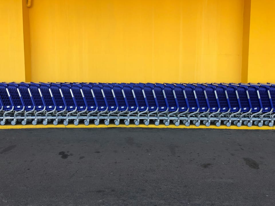 Shopping trolleys lined up outside Walmart