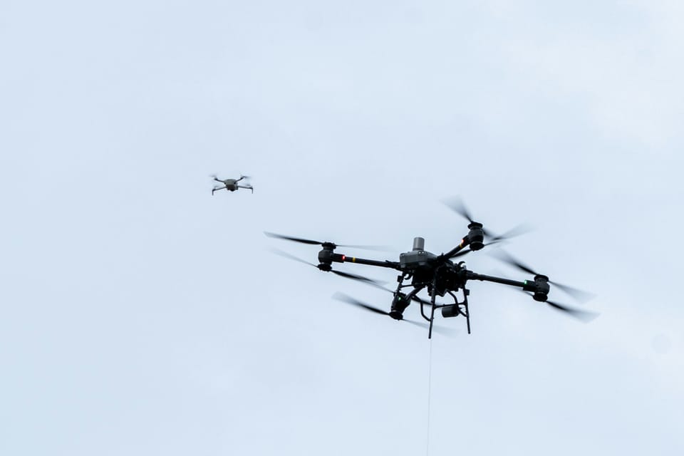 Two drones in flight. Europol is concerned about its ability to counter criminal drone use